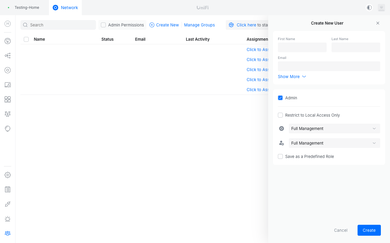 Creating a user with an admin role